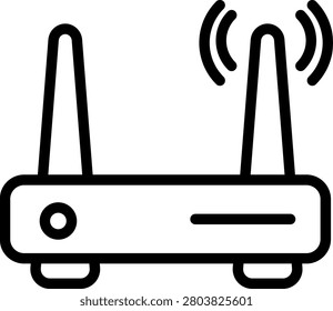 Wi-Fi router icon representing wireless internet connection, broadband network modem and digital telecommunication signal broadcast. Symbol of local area network connectivity, electronic device transmitter, home Wi-Fi hotspot layout.
