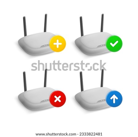 Wifi router icon set with different pictograms. 3d vector icons set