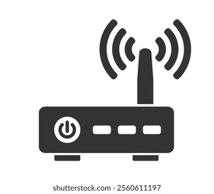 Wifi router icon symbol shape. Wlan modem sign logo silhouette.  adsl, dsl, network, internet connection. Vector illustration. Isolated on white background.