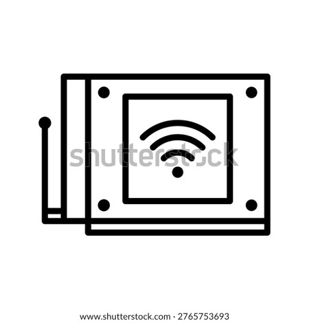 Wifi router icon. Technology and networking line symbol. Black and white.