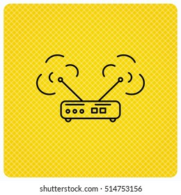 Wi-fi router icon. Wifi wireless internet sign. Device with antenna symbol. Linear icon on orange background. Vector