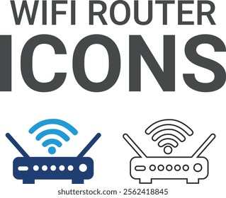 Wifi router icons. Containing speak, phone, mail, contact, chat, website, satellite, radio, antenna, message and more. Solid icons collection, vector illustration.