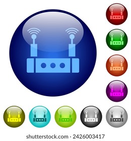 Wifi router icons on round glass buttons in multiple colors. Arranged layer structure