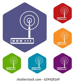 Wifi router icons set hexagon isolated vector illustration