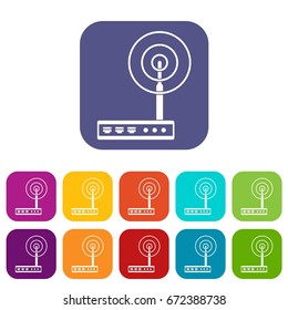 Wifi router icons set vector illustration in flat style In colors red, blue, green and other