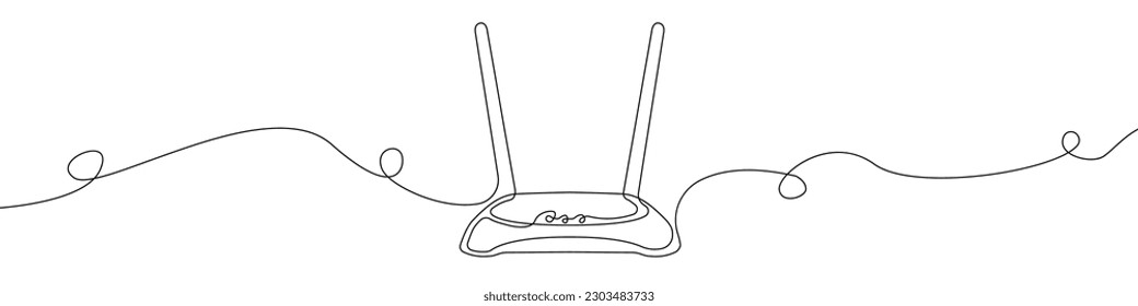 Wi-Fi router line continuous drawing vector. One line Wi-Fi router vector background. Wi-Fi router icon. Continuous outline of Wi-Fi router. Wi-Fie`s routers linear design.