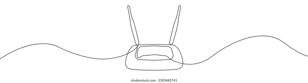 Wi-Fi router line continuous drawing vector. One line Wi-Fi router vector background. Wi-Fi router icon. Continuous outline of Wi-Fi router. Wi-Fie`s routers linear design.