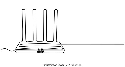 Vetor de desenho contínuo da linha do roteador Wi-Fi. Fundo vetorial de uma linha do roteador Wi-Fi, desenho contínuo de uma linha do roteador Wi-Fi, contorno contínuo do roteador Wi-Fi.