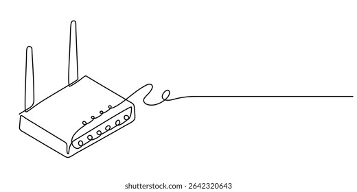 Vetor de desenho contínuo da linha do roteador Wi-Fi. Fundo vetorial de uma linha do roteador Wi-Fi, desenho contínuo de uma linha do roteador Wi-Fi, contorno contínuo do roteador Wi-Fi.