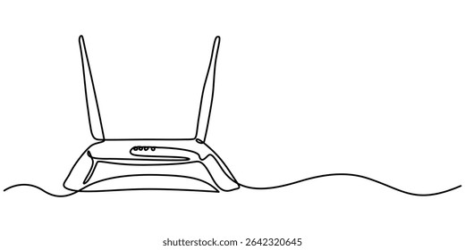 Vetor de desenho contínuo da linha do roteador Wi-Fi. Fundo vetorial de uma linha do roteador Wi-Fi, desenho contínuo de uma linha do roteador Wi-Fi, contorno contínuo do roteador Wi-Fi.
