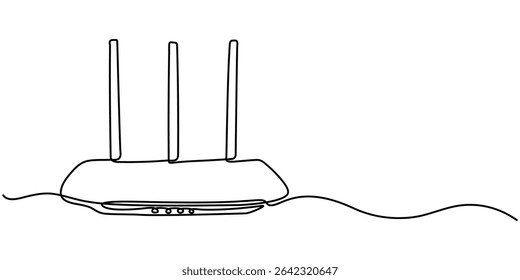 Vetor de desenho contínuo da linha do roteador Wi-Fi. Fundo vetorial de uma linha do roteador Wi-Fi, desenho contínuo de uma linha do roteador Wi-Fi, contorno contínuo do roteador Wi-Fi.