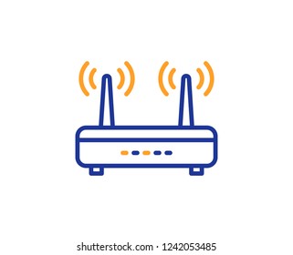 Wifi router line icon. Computer component sign. Internet symbol. Colorful outline concept. Blue and orange thin line color Wifi icon. Vector