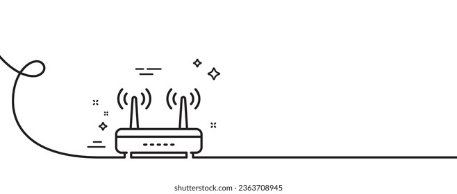 Wifi router line icon. Continuous one line with curl. Computer component sign. Internet symbol. Wifi single outline ribbon. Loop curve pattern. Vector