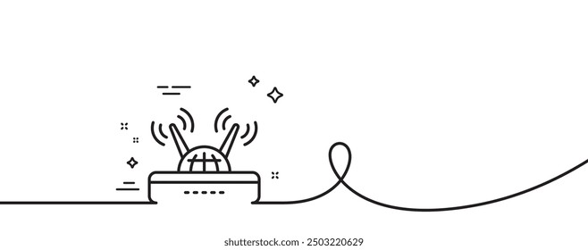 Wifi router line icon. Continuous one line with curl. Computer component sign. Internet symbol. Wifi single outline ribbon. Loop curve pattern. Vector