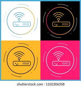 Wi-fi router line icon in four variants of coloring