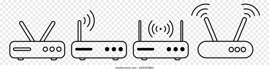 Wifi router line icon set. Vector illustration isolated on transparent background