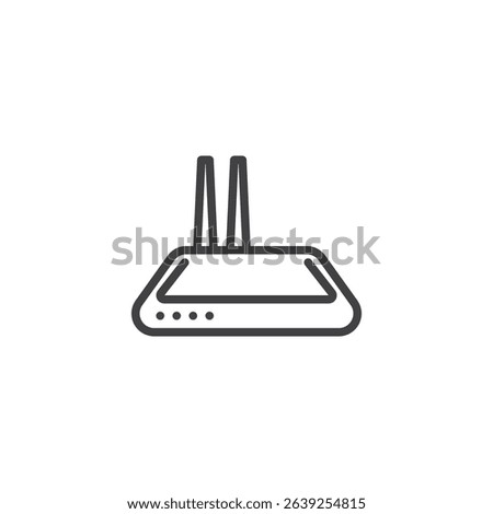 WiFi router line icon with two antennas and signal waves. This outline vector icon symbol represents wireless internet connectivity. Modern communication icon.