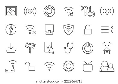 Wifi router line icons set. Collection of vector symbols in trendy flat style isolated on white background.