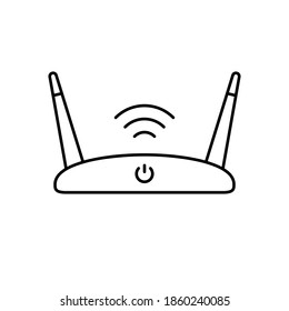 Wi-Fi router. Linear icon of device for wireless internet. Black simple illustration. Contour isolated vector pictogram on white background
