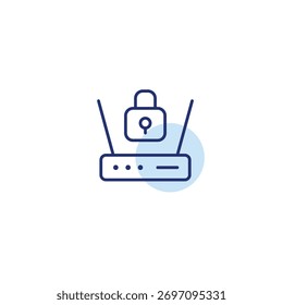 Wifi Router und Schloss. Sichere Internetverbindung. Pixel perfekt, bearbeitbares Strichvektorsymbol