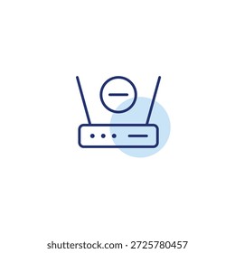 Roteador Wi-Fi e menos. Acesso à rede removido. Conexão desativada, sinal bloqueado. Pixel perfeito, ícone de vetor de traçado editável