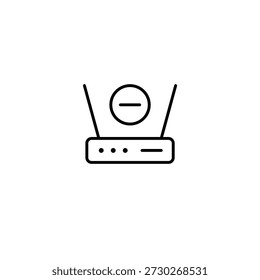 Router Wi-Fi e menos. Acesso à rede removido. Conexão desligada, sinal bloqueado. Pixel perfeito, ícone de vetor de traço editável
