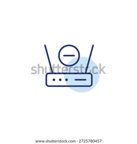 Wi-fi router and minus. Network access removed. Connection off, signal blocked. Pixel perfect, editable stroke vector icon
