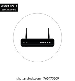 WiFi router - modem black and white flat icon. Vector Illustration.