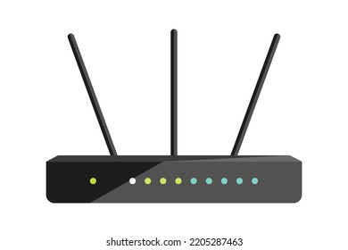 Wifi Router Modem Electronic Gadget Pc Black Flat. Smooth Network Connect Www Internet Wired Technology High Speed Data Transmission Equipment Data Flow Control Information Office Home Computer Access