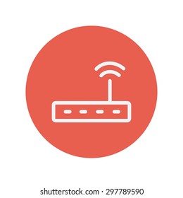 Wifi router modem thin line icon for web and mobile minimalistic flat design. Vector white icon inside the red circle.