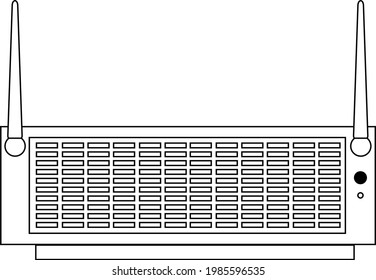 Wi-Fi router, network data transmitter. Home, work network. Wireless internet, Wi-Fi set-top box. Outline black and white vector image