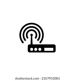 Wi-Fi-Router, Netzwerkgerät, Access Point. Flaches Vektorsymbol. Einfaches schwarzes Symbol auf weißem Hintergrund. Wi-Fi-Router, Design-Vorlage für Netzwerkgeräte für Web- und mobile UI-Elemente