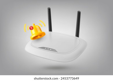 Wifi router and notification bell. 3d vector illustration