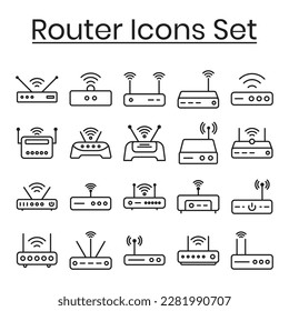 Juego de iconos de contorno del enrutador WiFi, conjunto de iconos de módem, conectividad del enrutador inalámbrico, línea de banda ancha, conexión a Internet, iconos vectores de punto de acceso