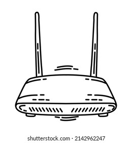 Wifi Router Part of Computer Accessories and Hardware Hand Drawn Icon Set Vector.