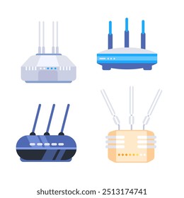 Conjunto de roteadores Wifi. Conexão de antena com a Internet, rede Ethernet.