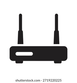Wifi router signal antenna solid black vector icon isolated white background internet network wireless connection symbol graphic design illustration