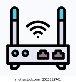 Router Wifi, Router WI-FI E Icono De Vector De Señal, Icono De Vector De Color Lineal Aislado.