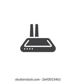 WiFi router solid glyph icon. A vector icon with antennas and signal waves, symbolizing wireless internet. Perfect as a glyph-style solid icon for connectivity visuals.