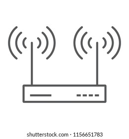 Wifi router thin line icon, electronic and network, internet sign, vector graphics, a linear pattern on a white background, eps 10.
