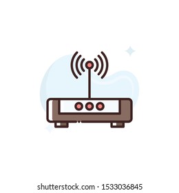 Wifi Router vector illustration. Outline filled advertising and media icons.