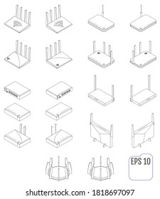 Wifi router vector isometric set icon.