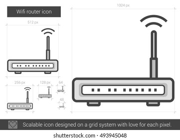 Wifi-Router-Vektorsymbol einzeln auf weißem Hintergrund. Wifi Router Line Symbol für Infografik, Website oder App. Skalierbares Symbol, das auf einem Gittersystem entworfen wurde.