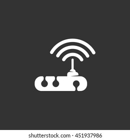 WiFi router vector logo isolated on a black background. Icon silhouette design template. Simple symbol concept in flat style. Abstract sign, pictogram for web, mobile and infographics