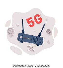 Enrutador Wifi, punto de acceso inalámbrico. 5G imagen vectorial de conexión de alta velocidad de red global