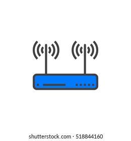 wifi router, wireless dsl modem line icon, filled outline vector sign, linear colorful pictogram isolated on white. logo illustration