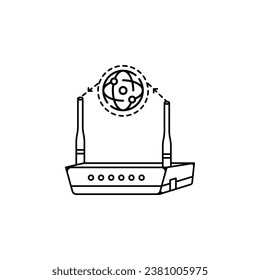 WiFi routers icon with transmitter and reciever tools for internet world wide. line style with black color. isolated on white background. Wireless ethernet connection signal. High Speed Antenna Wifi 