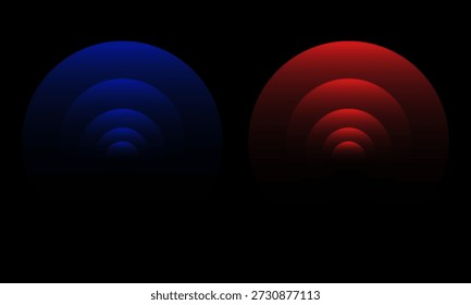 Efeito de luz de WiFi ou scanner, ondas sônicas brilhantes em vermelho e azul, conceito de sinal bom ou ruim. Ícone de sinal sem néon. Símbolos de rede sem fio.