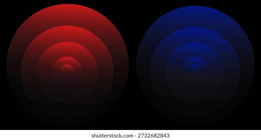 WiFi or scanner light effect, red and blue glowing sonic waves, good or bad signal concept. Neon no signal icon. Wireless network symbols.