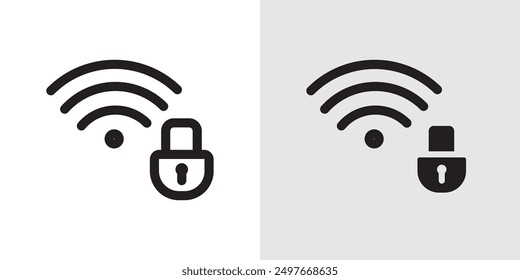 Icono de seguridad Wifi Conjunto de logotipo de Vector de arte de línea negra